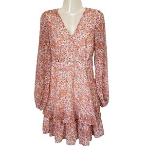 Japna Pink Floral Tiered Sheer Ruffled Cottagecore Dress Size Medium Jr.